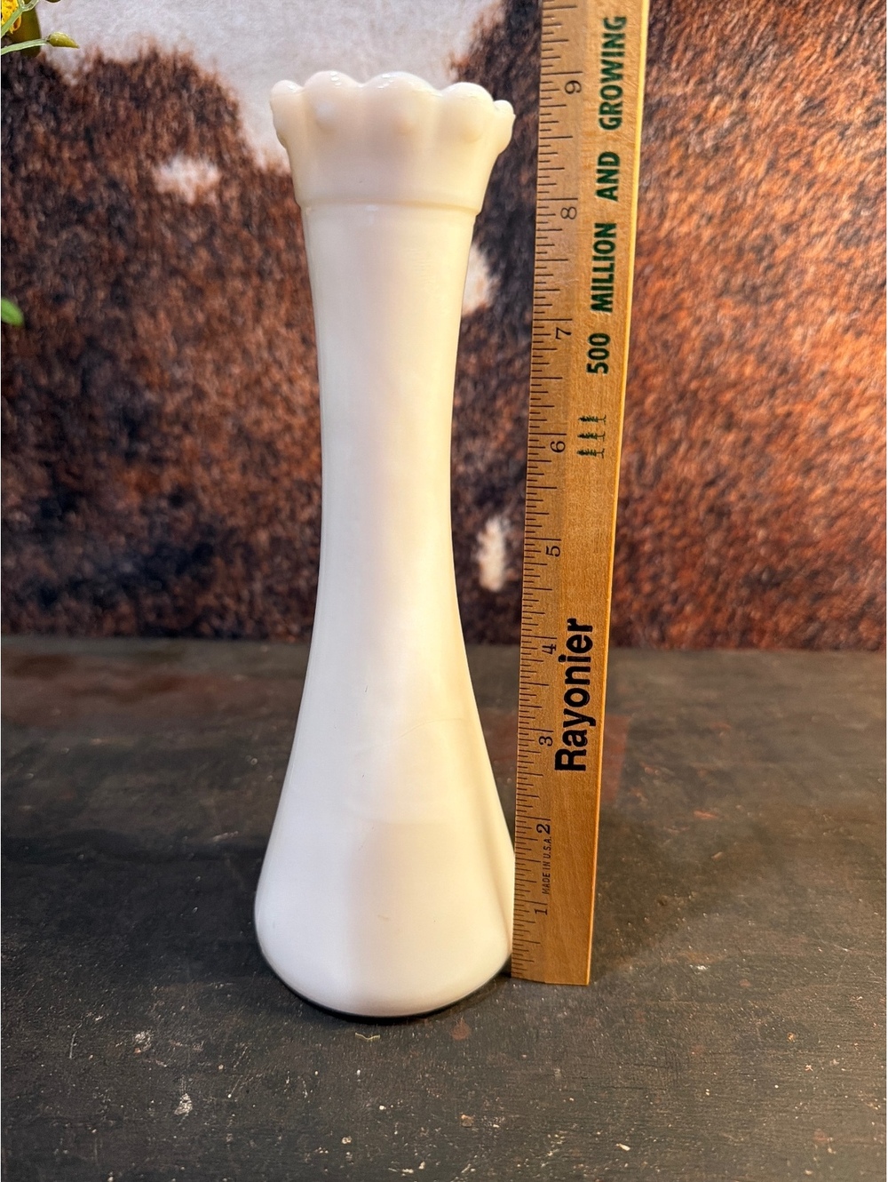 Vintage White Milk Glass Bud Vase with Scalloped Rim